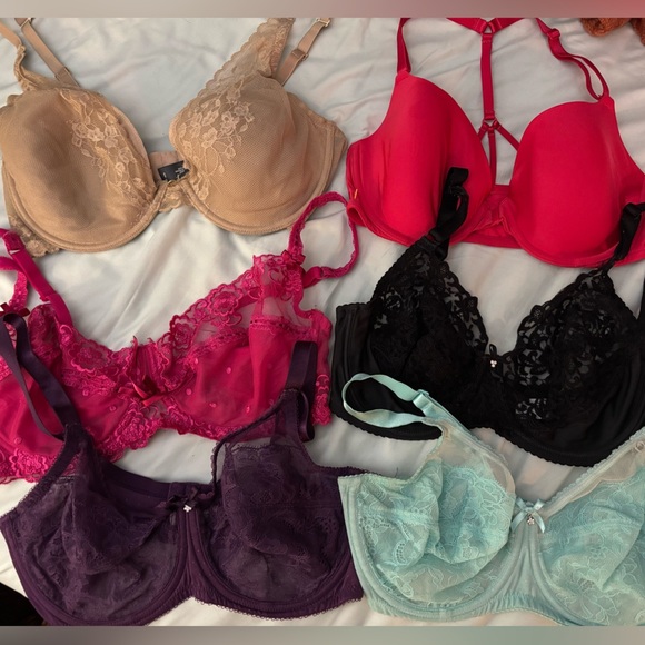 6 Bra Lot Wacoal Retro Natori Victoria’s Secret Lace Size 36D 36 34 D Underwire